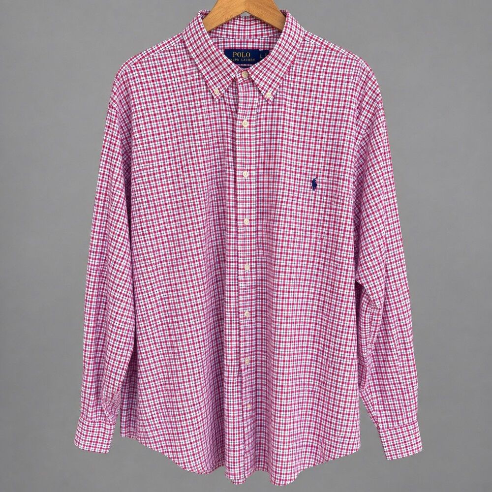 RALPH LAUREN Performance LS Shirt 2XB Red Gingham Plaid Stretch Button Down